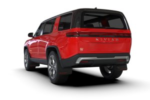 Rivian R1S Mud Flap Kit - Rally Armor - UR Series with Metallic Black Logo - Black - `22-`25 Rivian R1S Mud Flap Kit - Rally Armor - UR Series with Metallic Black Logo - Black - `22-`25